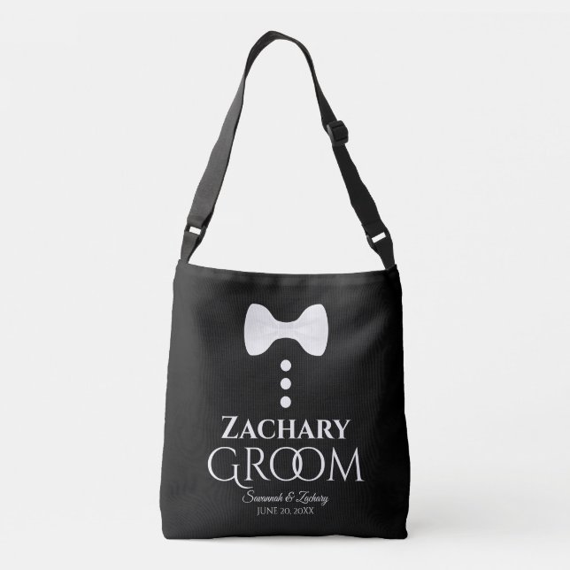 Groom White Tie on Black Wedding Swag Bag (Back)