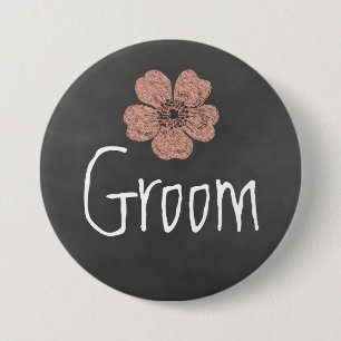 Groom Wild Peach Roses Chalkboard 7.5 Cm Round Badge