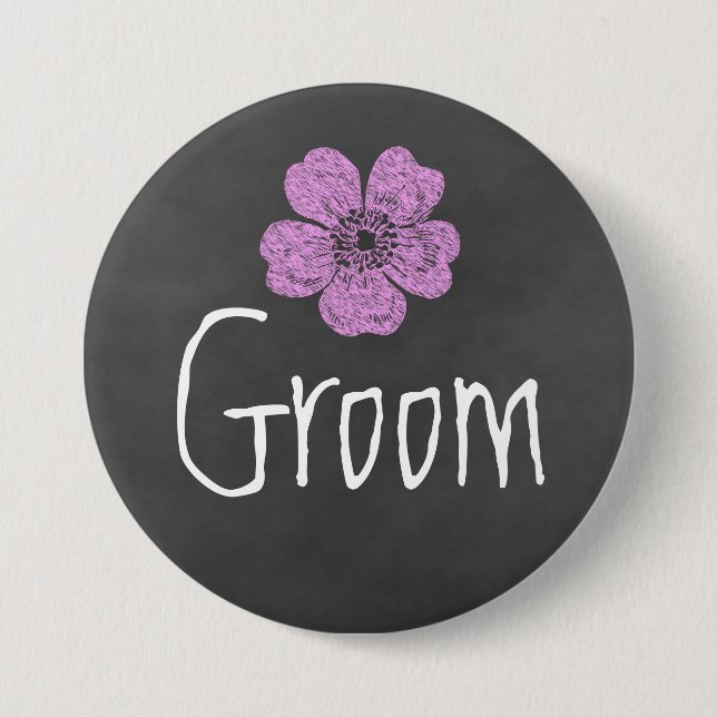 Groom Wild Pink Roses Chalkboard 7.5 Cm Round Badge (Front)