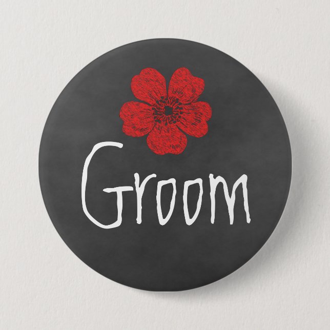 Groom Wild Red Roses Chalkboard 7.5 Cm Round Badge (Front)