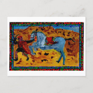 Groom with an excited horse postcard