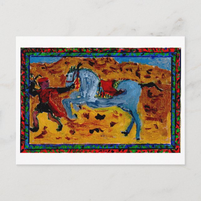 Groom with an excited horse postcard (Front)