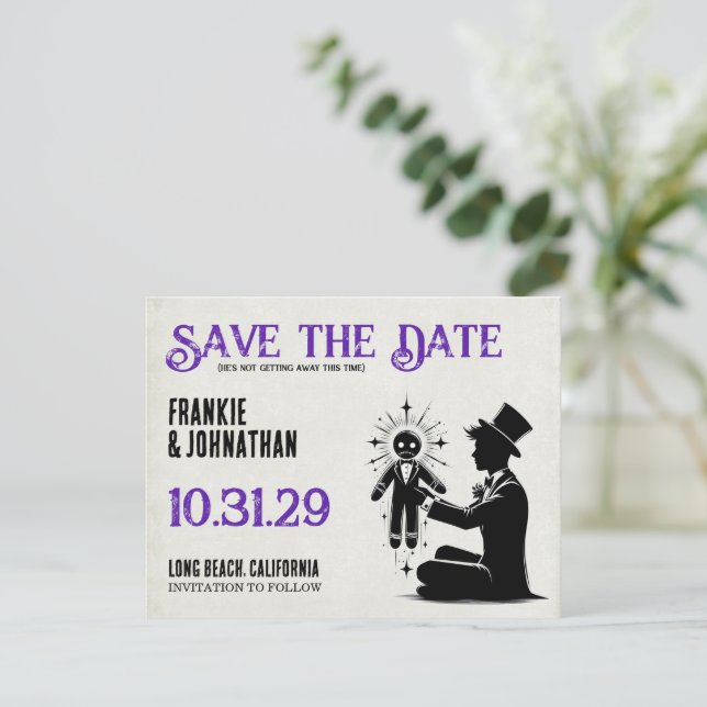 Groom with Voodoo Doll Groom Save The Date (Standing Front)