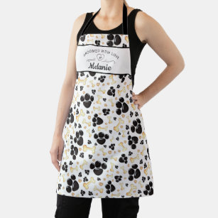 GROOMED WITH LOVE Paw Print Dog Groomer Name Apron