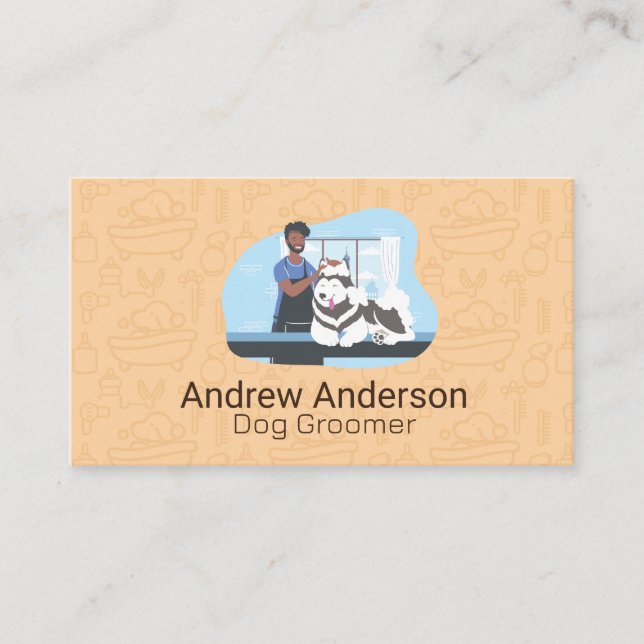 Groomer Bathing Dog Business Card (Front)