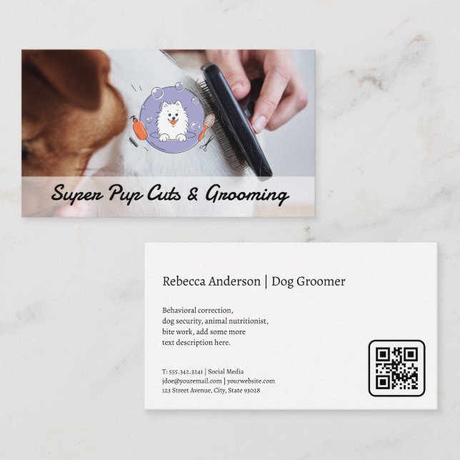 Groomer Brushing Dog | Animal Services Business Card (Front/Back)