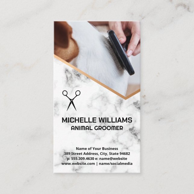 Groomer Combing Dog Fur Business Card (Front)