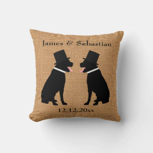 Grooms Black Labradors Personalised Gay Wedding Cushion