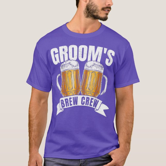 Grooms Brew Crew  Funny Group Beer Drinking Team T-Shirt (Front)