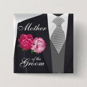 Groom's Bridal Party - Pink Flowers 15 Cm Square Badge