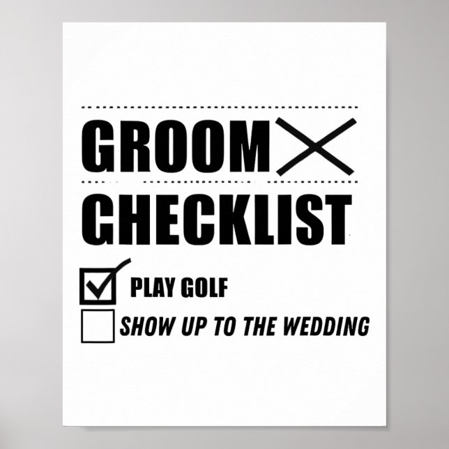 Groom's Checklist Golf Wedding - Funny Bachelor Pa Poster (Front)