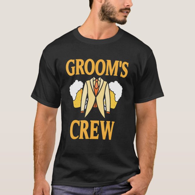 Groom's Crew Retro Cool Bachelors Party Designs Pr T-Shirt (Front)