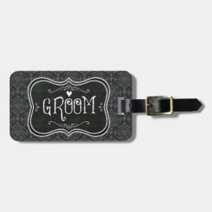 Groom's Damask Blackboard Luggage Tag
