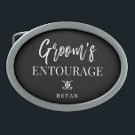 Groom's Entourage | Groomsmen Belt Buckle<br><div class="desc">Let your groomsmen,  best man,  and whole groom's side family know how much you appreciate them being a part of your wedding entourage.  

This personalised belt buckle design features the words "groom's entourage" with a spot underneath for your gift recipient's name.</div>