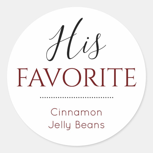 Grooms Favourite Candy Burgundy Wedding Favour Classic Round Sticker (Front)