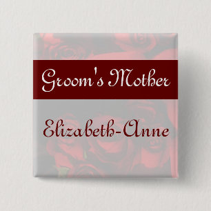 "Groom's Mother" - Red Rose Bouquet (2b) 15 Cm Square Badge
