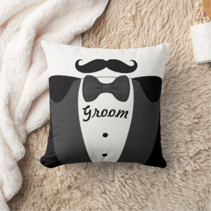 Groom's Moustache Tuxedo Black Tie Pillow