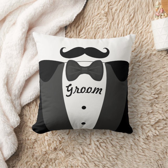 Groom's Moustache Tuxedo Black Tie Pillow (Blanket)