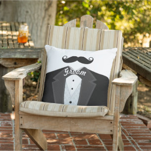 Groom's Moustache Tuxedo Black Tie Pillow