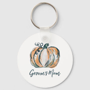 Groom's Mum Watercolor Pumpkin Fall Thanksgiving Key Ring