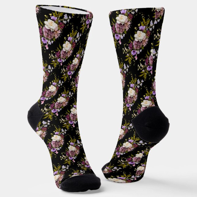 Grooms Purple Floral Bouquet on Black Socks (Angled)