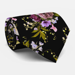 Grooms Purple Floral Bouquet on Black Tie