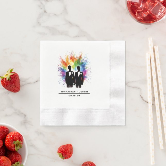 Grooms Rainbow Burst Wedding Napkin (Insitu)