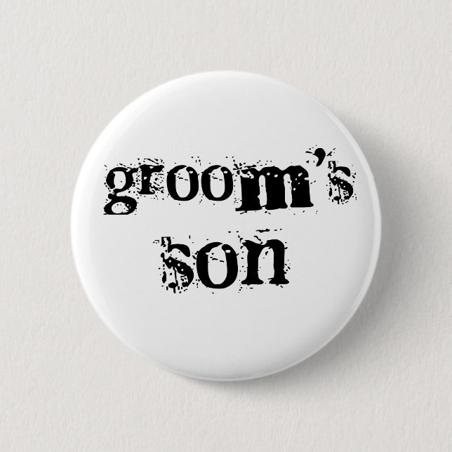 Groom's Son Black Text 6 Cm Round Badge (Front)