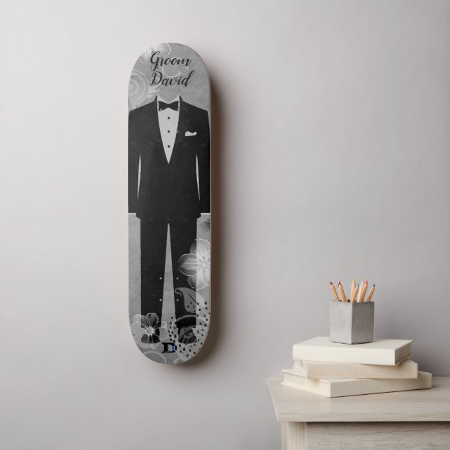 Grooms Tux on Distressed Grey Dd Brand  Skateboard (Wall Art)