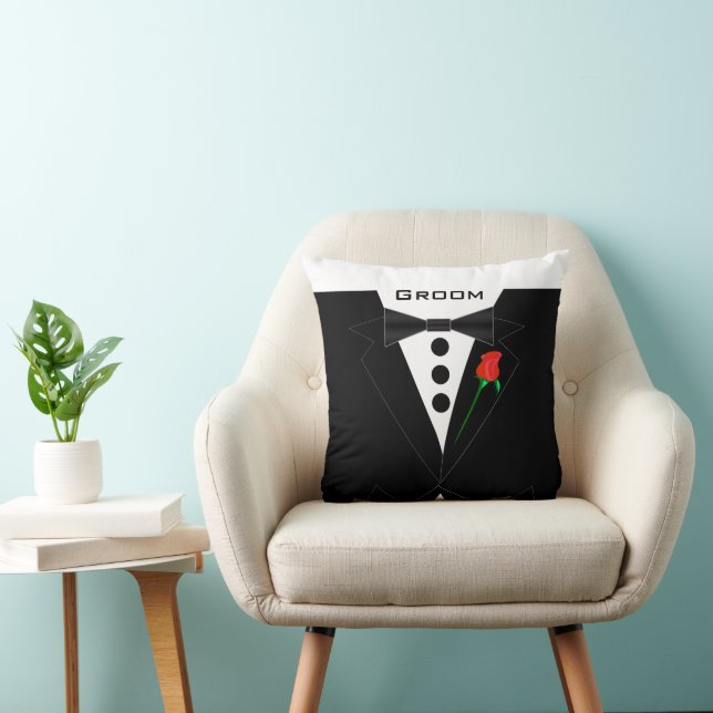 Groom's Tuxedo Black Tie Pillow (Chair)