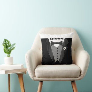 Groom's Tuxedo Black Tie Pillow