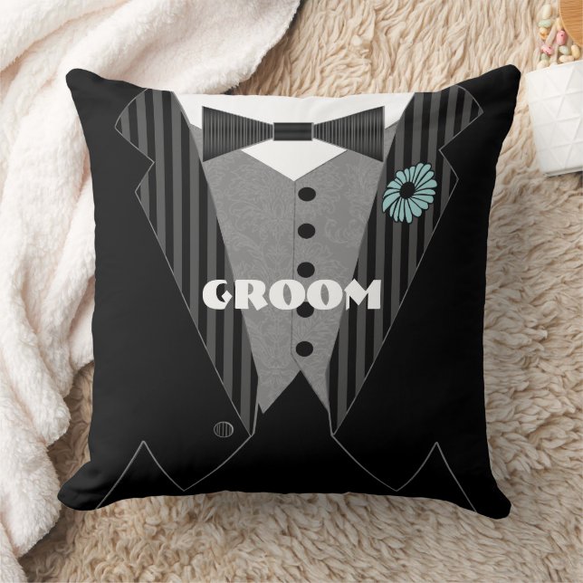 Grooms Tuxedo Choose Flower Colour Cushion (Blanket)