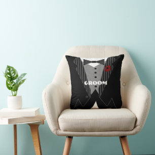 Grooms Tuxedo Pillow-Choose Flower Colour Cushion
