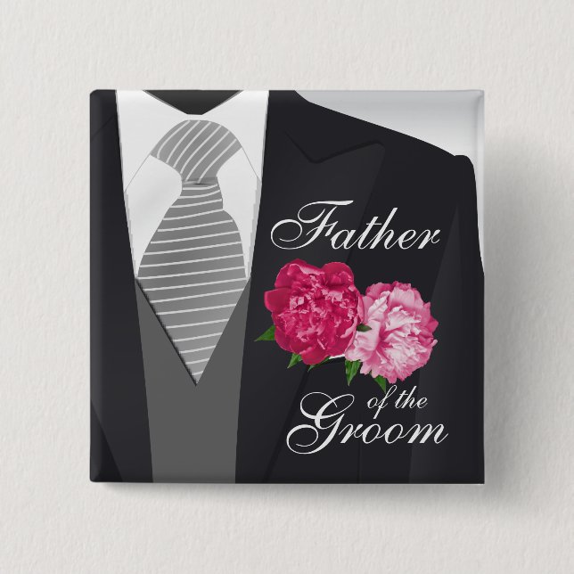 Groom's Wedding Party - Pink Floral 15 Cm Square Badge (Front)