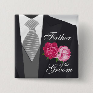 Groom's Wedding Party - Pink Floral 15 Cm Square Badge
