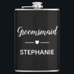 Groomsmaid White On Black Personalised Wedding Hip Flask<br><div class="desc">Your groomsmaid may need a teeny bit of liquor from this personalised flask in her drink,  when she's helping with your wedding planning sessions! Show her how much she means to you.</div>