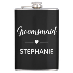 Groomsmaid White On Black Personalised Wedding Hip Flask