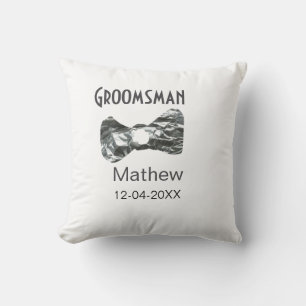 Groomsman add name date year grey collar bow text cushion
