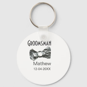 Groomsman add name date year grey collar bow text key ring