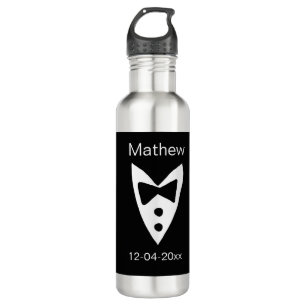 groomsman add name year black bow shirt tie tuxedo 710 ml water bottle