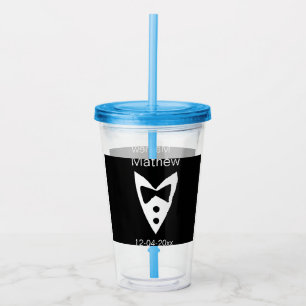 groomsman add name year black bow shirt tie tuxedo acrylic tumbler