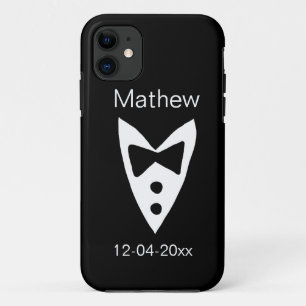 groomsman add name year black bow shirt tie tuxedo iPhone 11 case