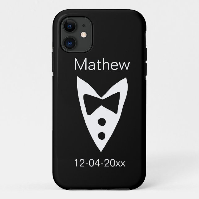groomsman add name year black bow shirt tie tuxedo Case-Mate iPhone case (Back)