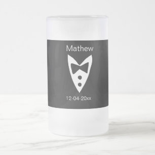 groomsman add name year black bow shirt tie tuxedo frosted glass beer mug