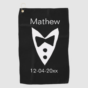 groomsman add name year black bow shirt tie tuxedo golf towel