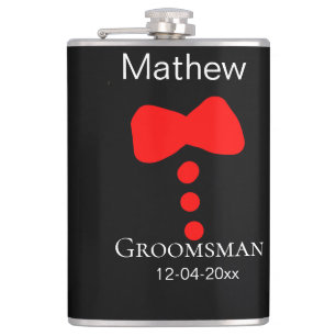 groomsman add name year black bow shirt tie tuxedo hip flask
