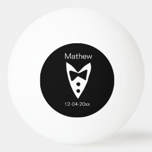 groomsman add name year black bow shirt tie tuxedo ping pong ball