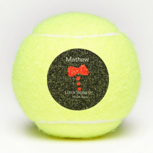 groomsman add name year black bow shirt tie tuxedo tennis balls