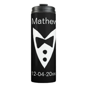 groomsman add name year black bow shirt tie tuxedo thermal tumbler