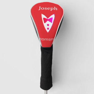 groomsman add name year red bow shirt tie tuxedo golf head cover